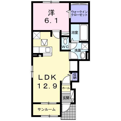 ヴィラ サウスウィンド 3(1LDK/1階)の間取り写真