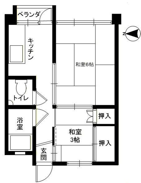 第一白川ハイツ(2K/4階)の間取り写真