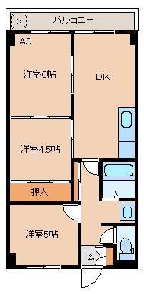 グレードワン南浜(3DK/5階)の間取り写真