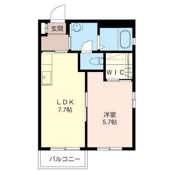 ビューテラスII(1DK/2階)の間取り写真