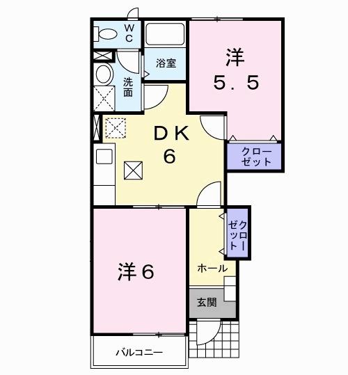 ソレアードMO A(2DK/1階)の間取り写真