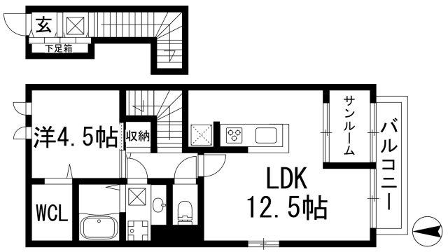 リヒトヴィラ2期(1LDK/2階)の間取り写真