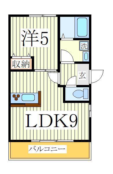 ハイム若葉B(1LDK/2階)の間取り写真