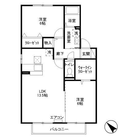 スカイハイム西田(2LDK/1階)の間取り写真