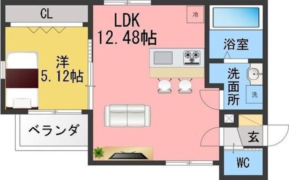 BEL CIEL KIKUSUMI(1LDK/1階)の間取り写真