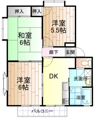 パークコート槻田 C棟(3DK/2階)の間取り写真