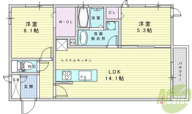 フローラ(2LDK/3階)の間取り写真