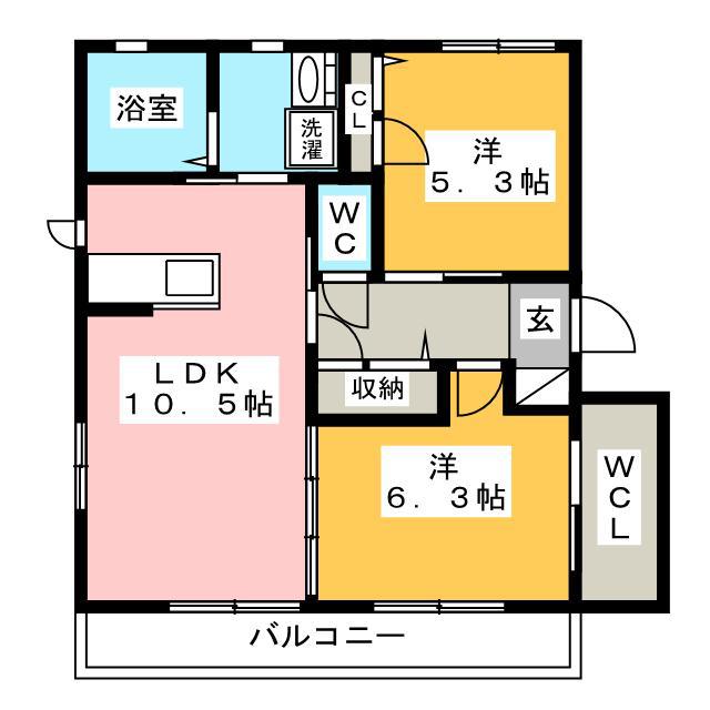 パイン和合C(2LDK/2階)の間取り写真