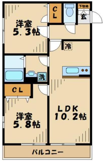 フィオーレ(2LDK/1階)の間取り写真