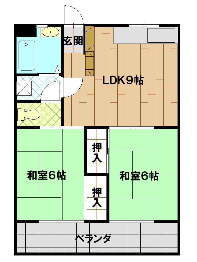 GREEN COURT TOBATA(2LDK/3階)の間取り写真