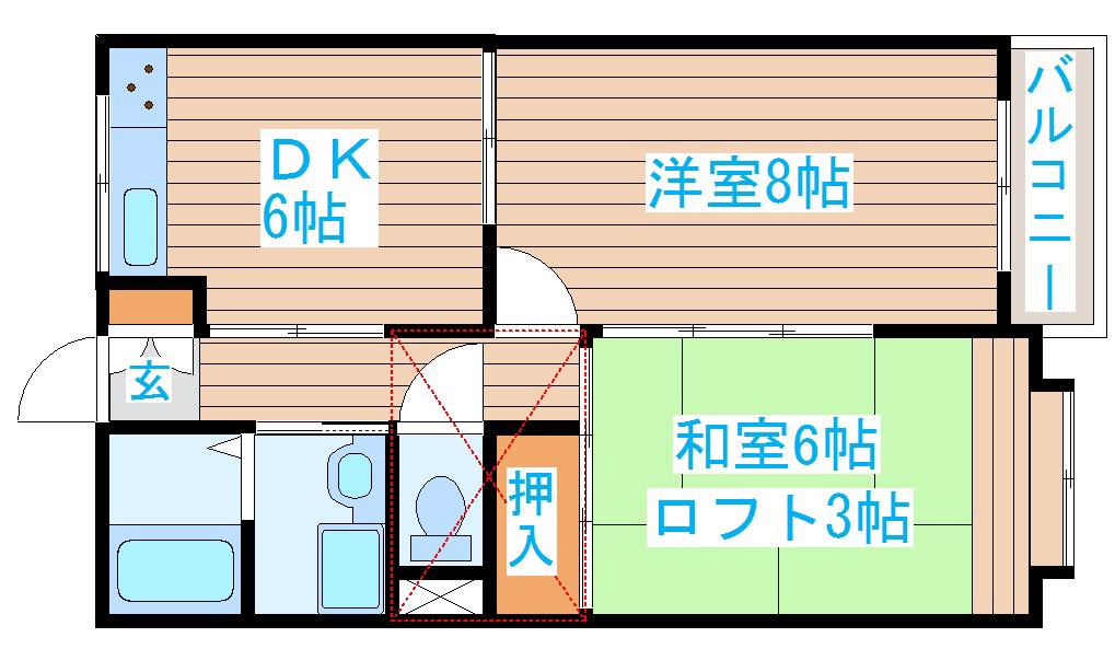 ホワイトキャッスル宮城野萩大通(2DK/1階)の間取り写真