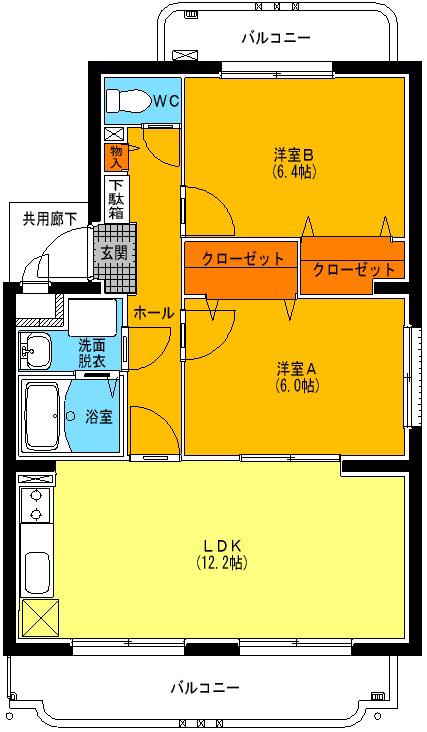ユーミーオモテII(2LDK/2階)の間取り写真