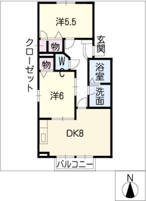 ムーンリバーB棟(2DK/2階)の間取り写真