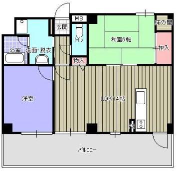 ツインピアA棟(2LDK/4階)の間取り写真