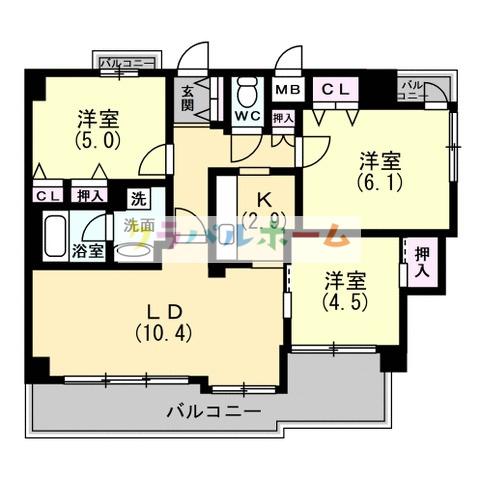 パレス福島(3LDK/6階)の間取り写真