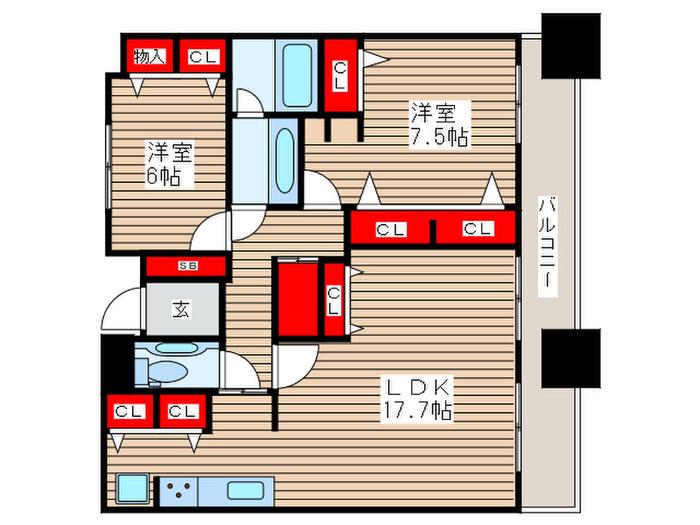リバーサイド隅田セントラルタワーパレス(2LDK/27階)の間取り写真