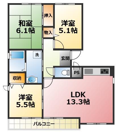 アイエフヴィラ甲子園(3LDK/2階)の間取り写真