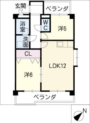 セリメール朝倉(2LDK/3階)の間取り写真