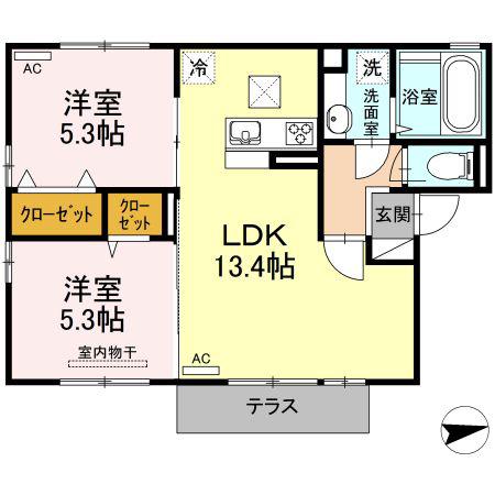 ラヴィエルジュ坂之上(2LDK/1階)の間取り写真