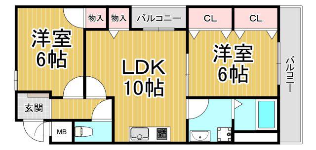 コリーヌベール(2LDK/3階)の間取り写真