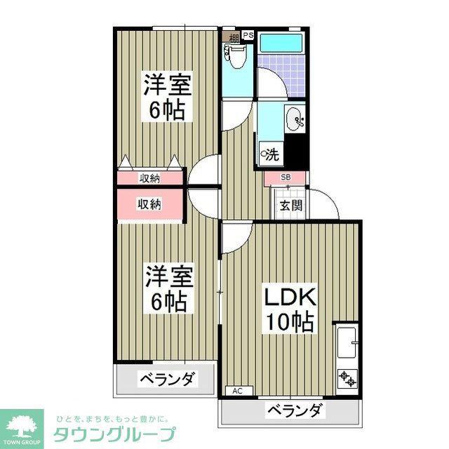 グリーンヒルズ成田 E(2DK/2階)の間取り写真