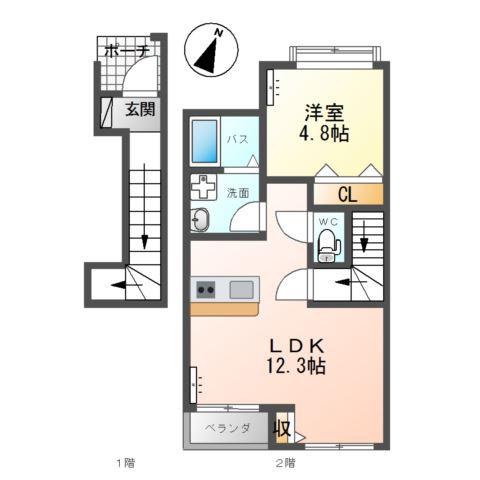 プルミエカーヤ(1LDK/2階)の間取り写真