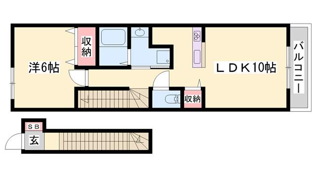 エレガント・カーサ(1LDK/2階)の間取り写真