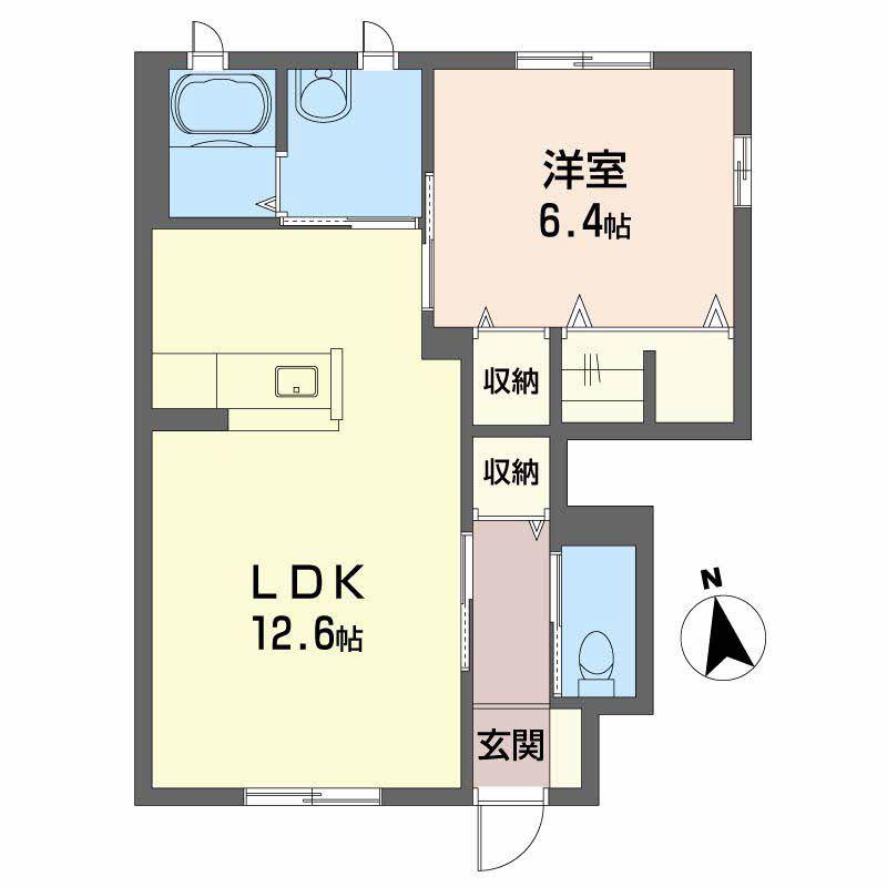 花ぽーと C(1LDK/1階)の間取り写真