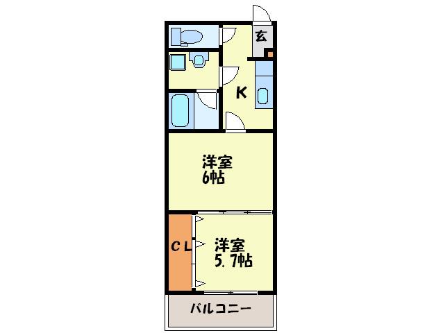 ヴィルシーナ花畑(2K/1階)の間取り写真