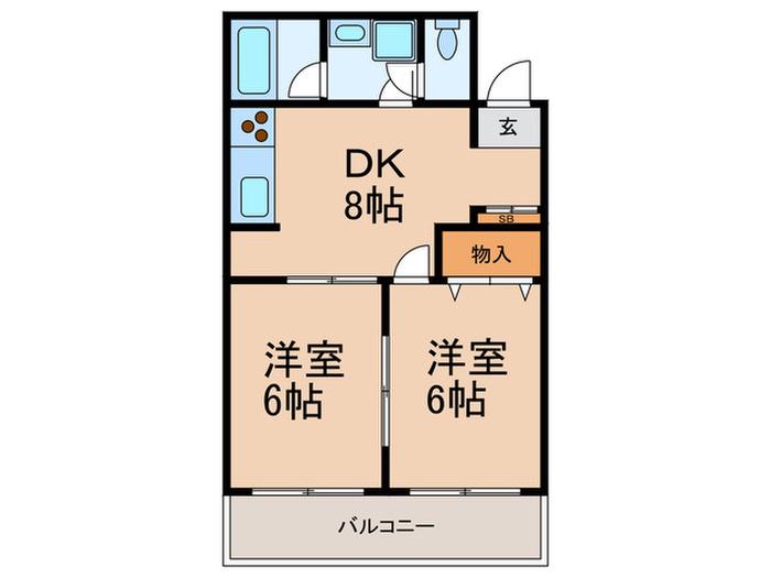シャトレブラン(2DK/4階)の間取り写真