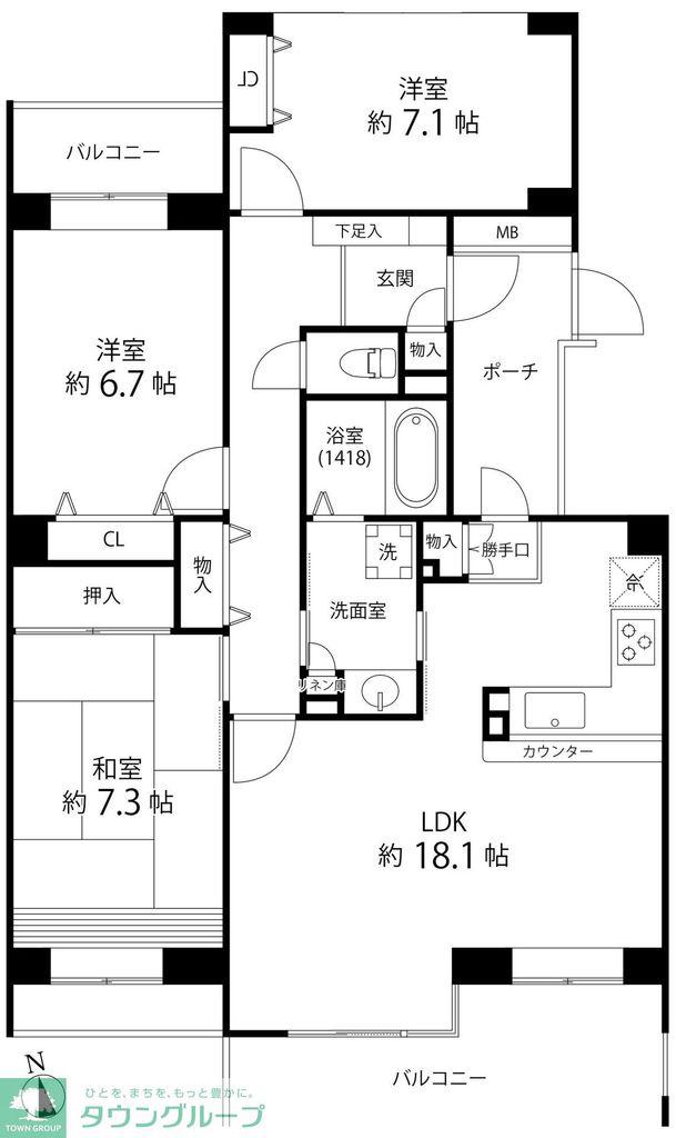 TS GARDEN西寺尾 B棟(3LDK/1階)の間取り写真