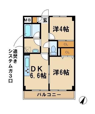 パークヒルズ鷺沼弐番館(2DK/2階)の間取り写真