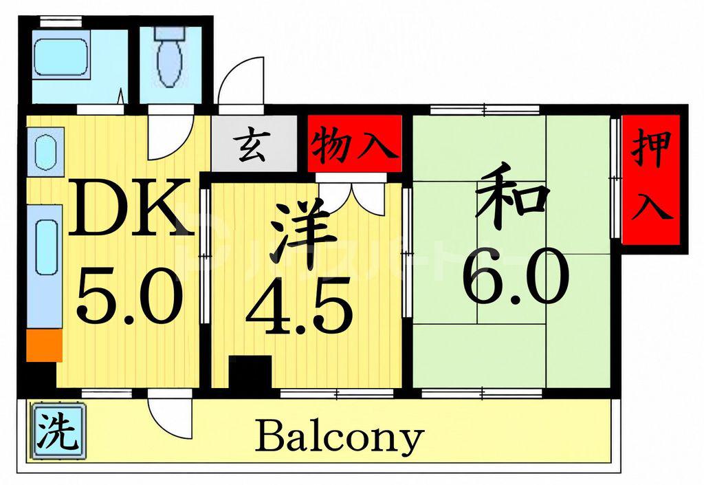 越川ビル(2DK/3階)の間取り写真