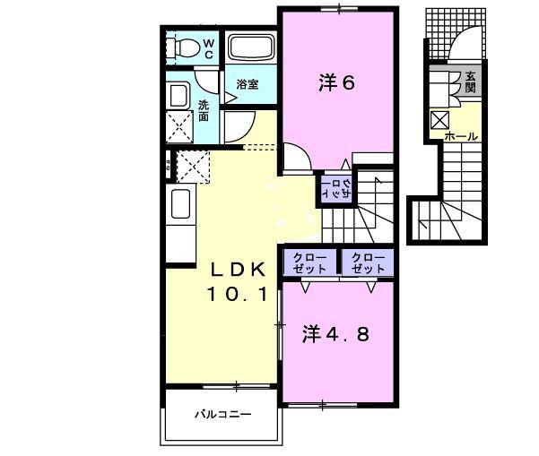 ハナミズキB(2LDK/2階)の間取り写真