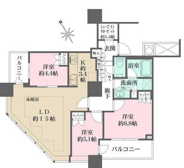 ザ・パークハウス西新宿タワー60(2LDK/19階)の間取り写真