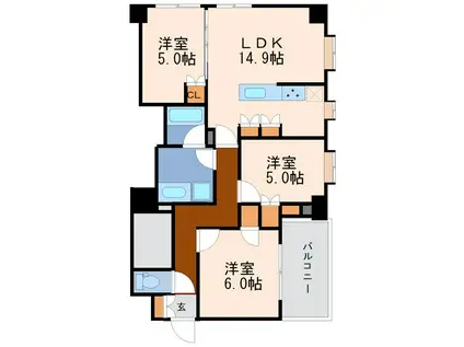 シティータワー宇都宮(3LDK/21階)の間取り写真