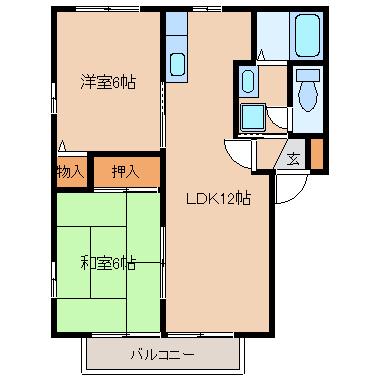 アムールカーサB(2LDK/1階)の間取り写真