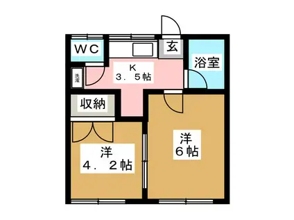 ピュアアップル館(2K/2階)の間取り写真