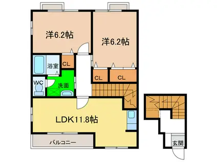 フォンテーヌA・B(2LDK/2階)の間取り写真