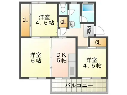 ビレッジハウス笹川5号棟(3DK/4階)の間取り写真