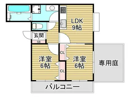 ディマーンシュ阿倍野(2LDK/1階)の間取り写真