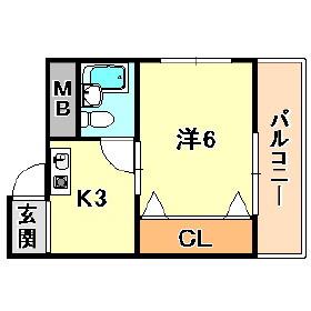 パークハイツ川本(1K/4階)の間取り写真