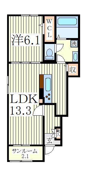 グリーンコートA(1LDK/1階)の間取り写真