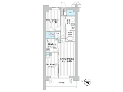 アビティグランデ砧(2LDK/4階)の間取り写真