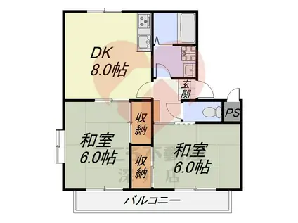 ソレイユ(2DK/2階)の間取り写真