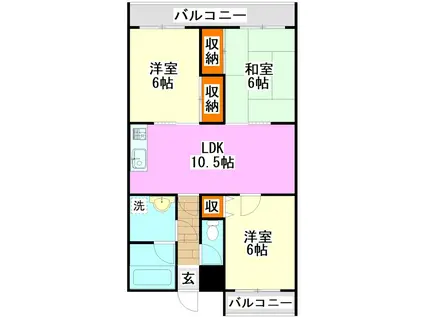 ヴィレッジ飯塚(3LDK/4階)の間取り写真