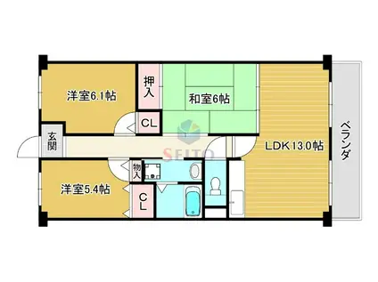 プレステージ上山手(3LDK/4階)の間取り写真