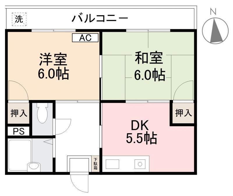 ライズマンション(2DK/2階)の間取り写真
