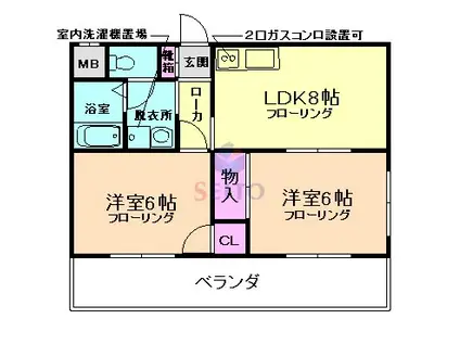 ハイツ曽根東(2LDK/3階)の間取り写真