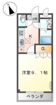 ソレイユ曙(1K/1階)の間取り写真